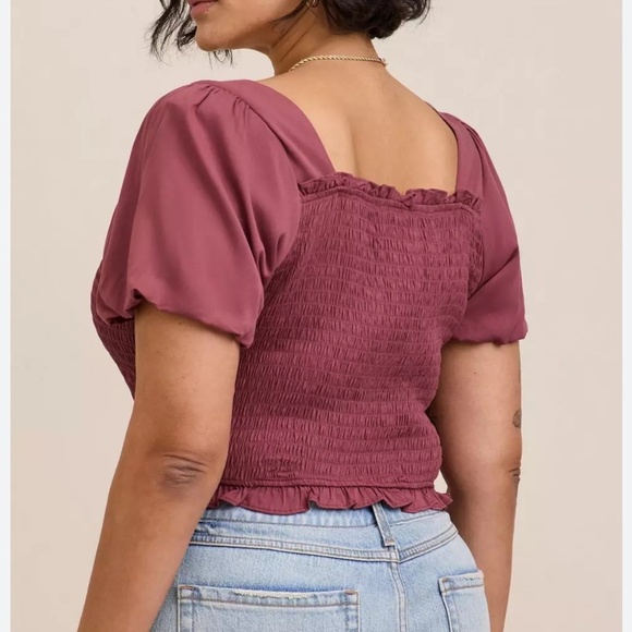 Torrid Women Top Puff Sleeve Sz 3 Pink Mauve Shirred Casual Summer Cottagecore - Picture 3 of 9